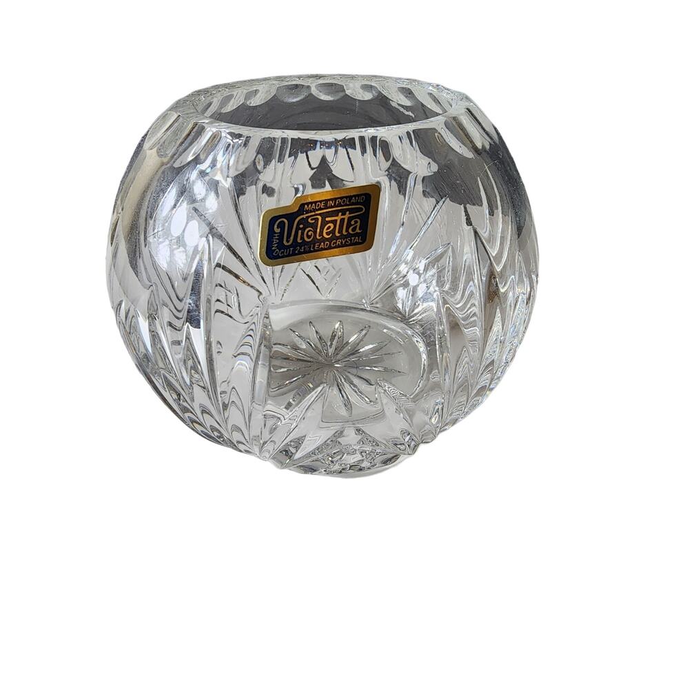 VIOLETTA Hand Finished Heavy Crystal Bowl Prismatic Design 4" tall